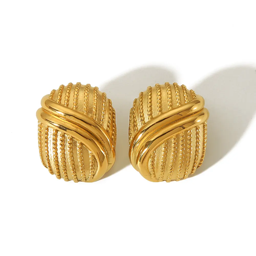 1 par de pendientes de botón minimalistas de estilo clásico con forma de croissant de acero inoxidable chapados en oro de 18 quilates para mujer h5 